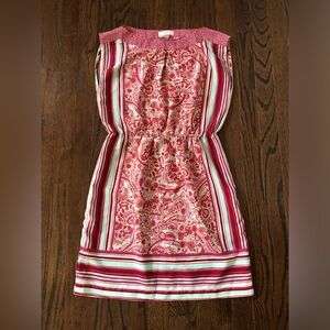 Ann Taylor LOFT Women’s XS Pink Paisley Boatneck Shift Sleeveless Mini Dress EUC